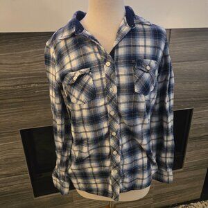 Original Weatherproof Vintage Flannel Plaid Button Down Shirt Blue White M/M EUC
